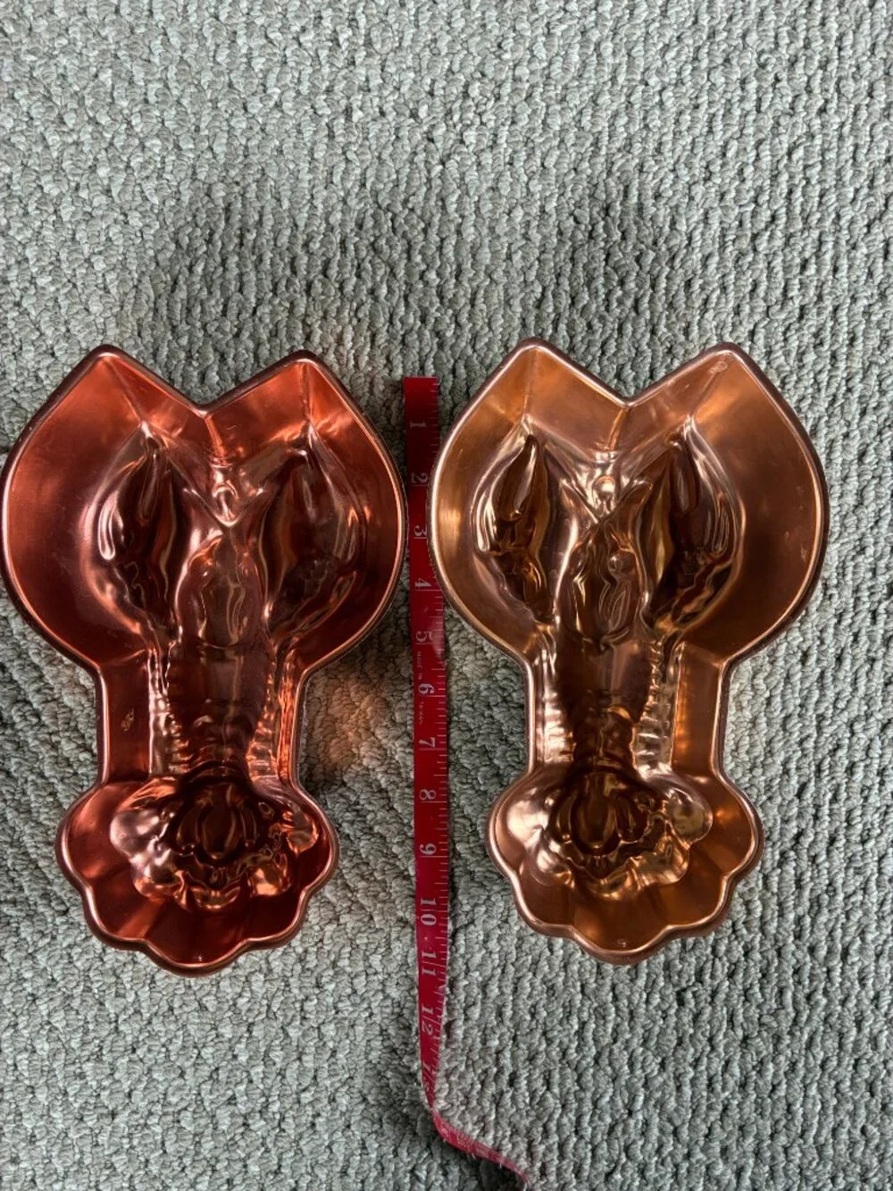 (2) Vintage Copper Lobster Mold 10 inches Decor Farmhouse Rustic MCM Coastal
